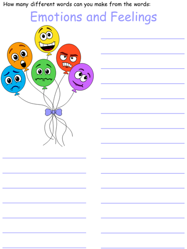 emotions word mine worksheet