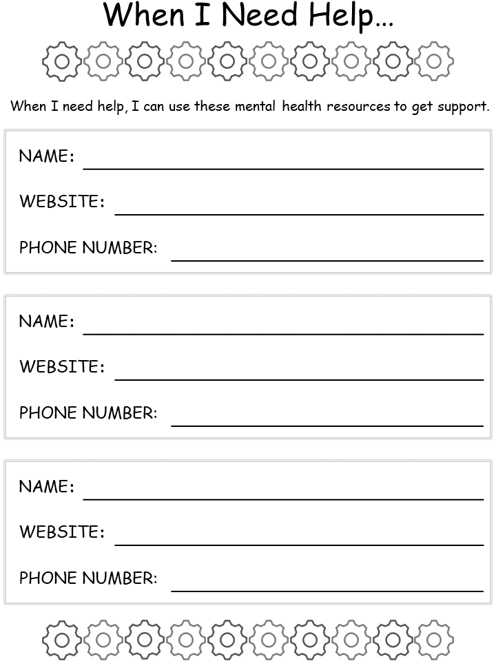 Printable Worksheet Youth Mental Health Resources