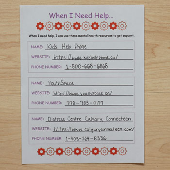 mental health resources worksheet